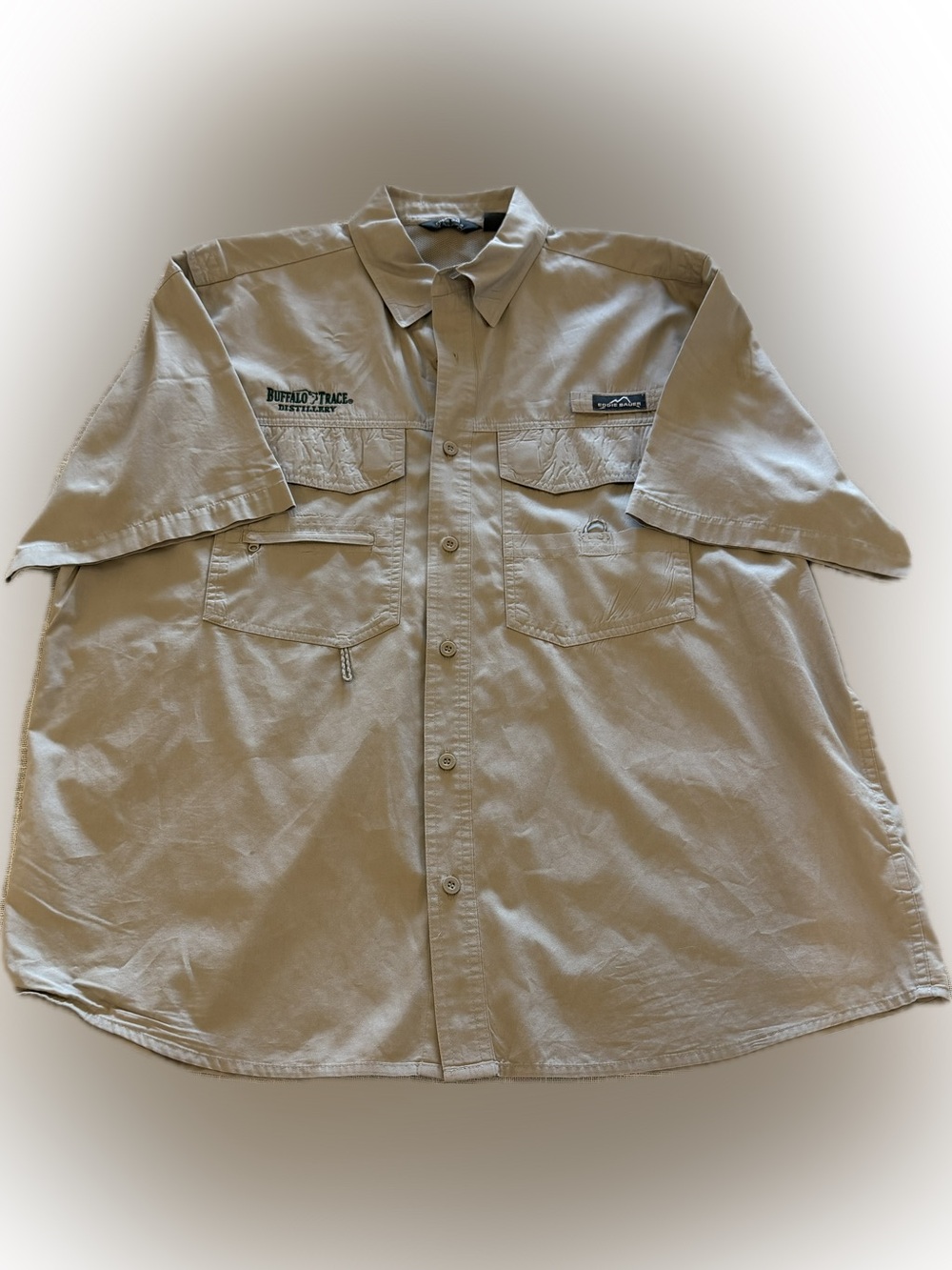 Eddie Bauer Buffalo Trace Fishing Shirt Mens Large Khaki Vented Utility